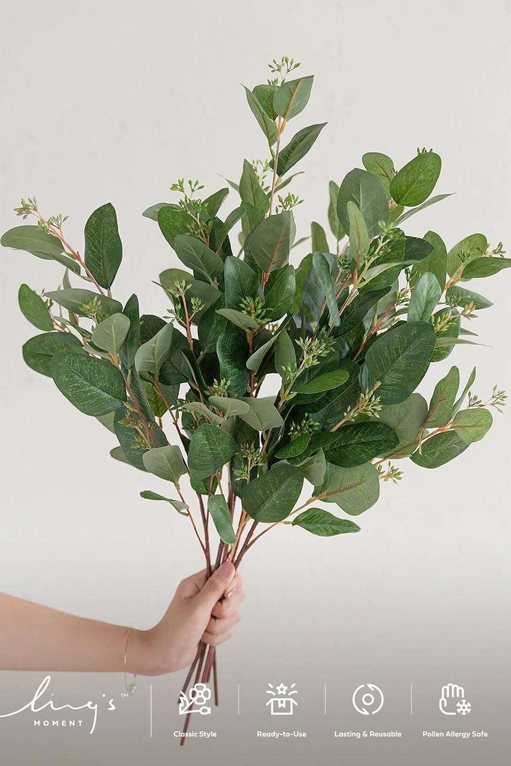 Ling's moment Artificial Eucalyptus Seeds Branches, 6Pcs, 23" Tall