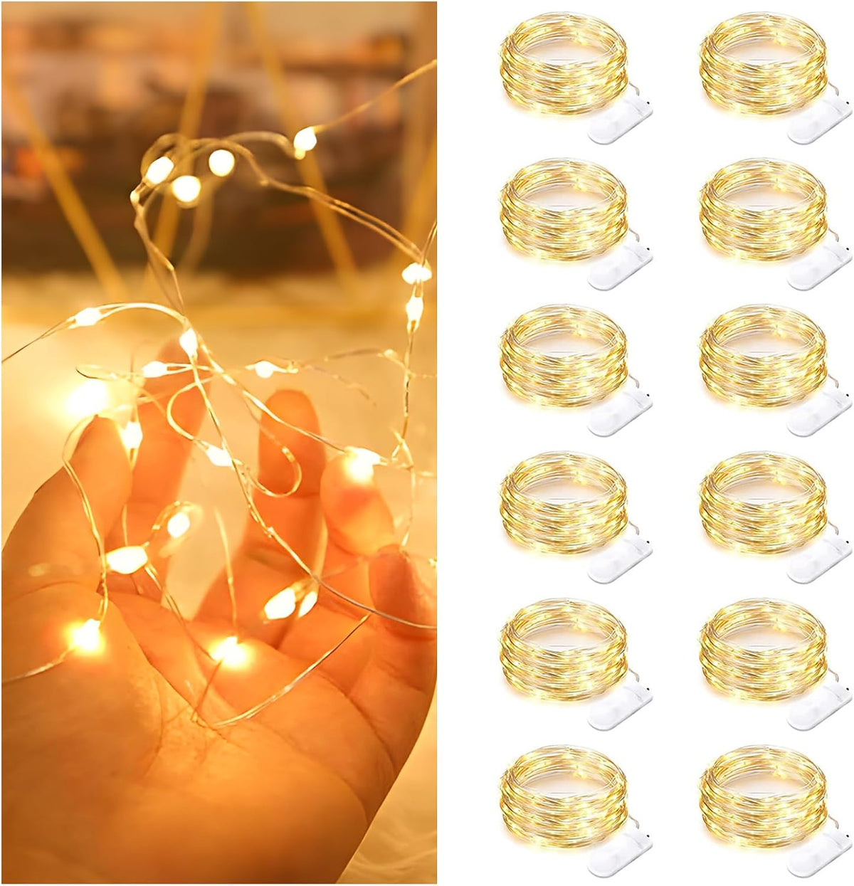 Bexdir 12 Pack 7ft Warm White Fairy Lights, 20 LED Battery String Lights