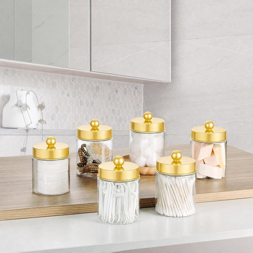 Amolliar Acrylic Apothecary Jar Bathroom Qtip Holder Gold 6 Pack