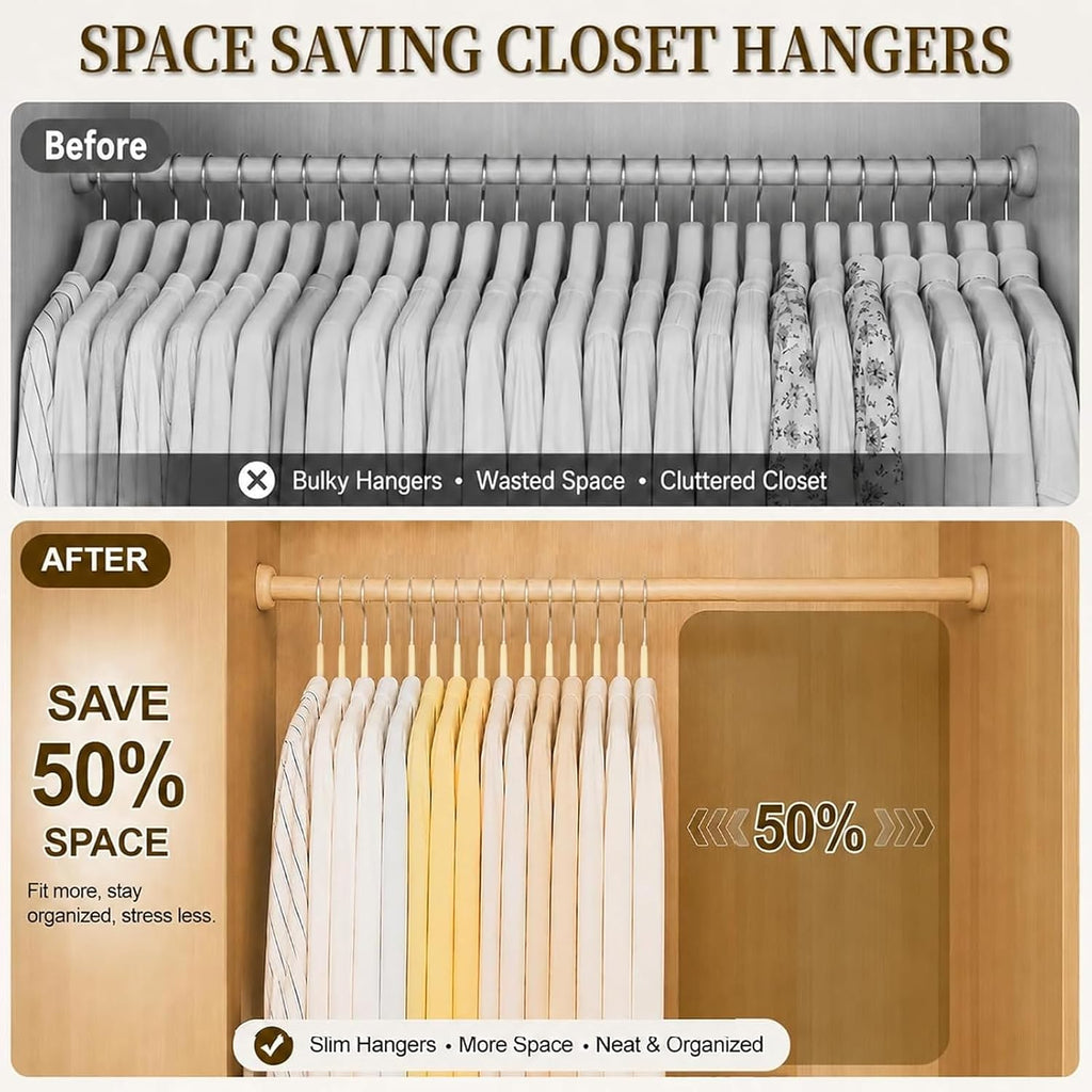 Velvet Felt Hangers 50 Pack, Non Slip, Slim, Space Saving, Ivory