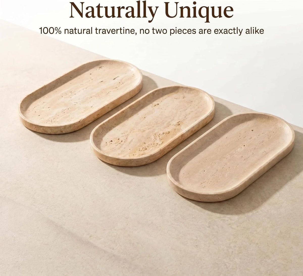 Travertine Bathroom Vanity Tray, 12"x6" Decorative Marble Tray for Kitchen Countertop, Elegant Stone Catchall Organizer for Perfume, Jewelry and Soap