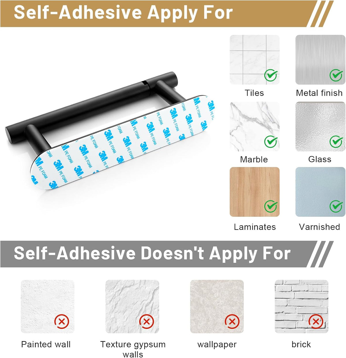 Matte Black Self Adhesive Toilet Roll Paper Holder No Drill for Bathroom
