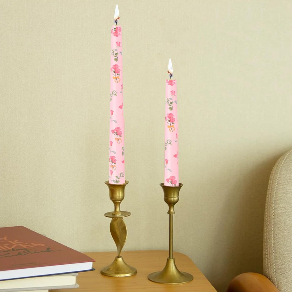 10 Inch Pink Printed Taper Candles for Mother's Day Unscented and Smokeless Tall Candlesticks, Long Burning, Ideal for Wedding Advent Parties