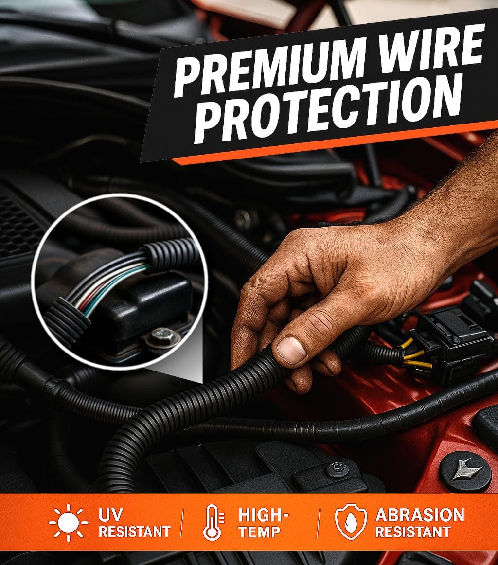 MGI SpeedWare Corrugated Non-Split Conduit, Black Wire Tubing for High-Temperature Automotive Harness and Indoor Outdoor Wire Management - 10ft Length (Inner Diameter 1/2")