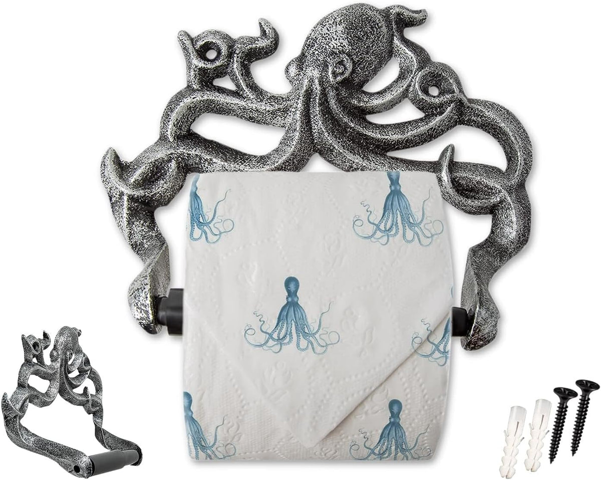 Comfify Silver with Black Cast Iron Octopus Toilet Paper Holder – Nautical