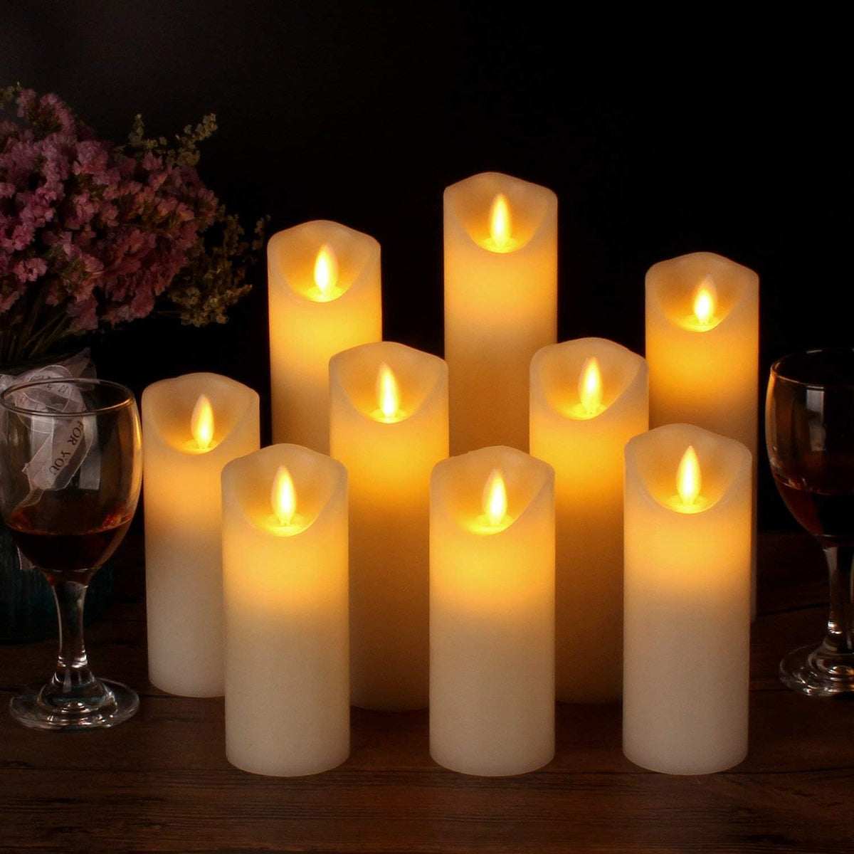 antizer Flameless Candles Set of 9 Ivory Dripless Real Wax Pillars Include Realistic Dancing LED Flames and 10-Key Remote Control with 24-Hour Timer Function 400+ Hours By 2 AA Batteries