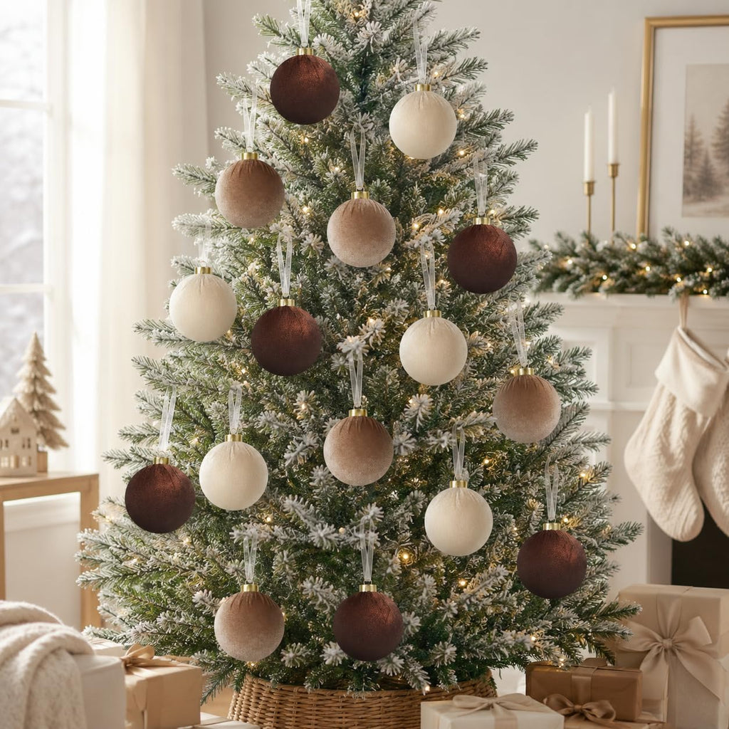 15Pcs 3.15" Large Brown Velvet Balls Ornaments Set for Christmas Tree
