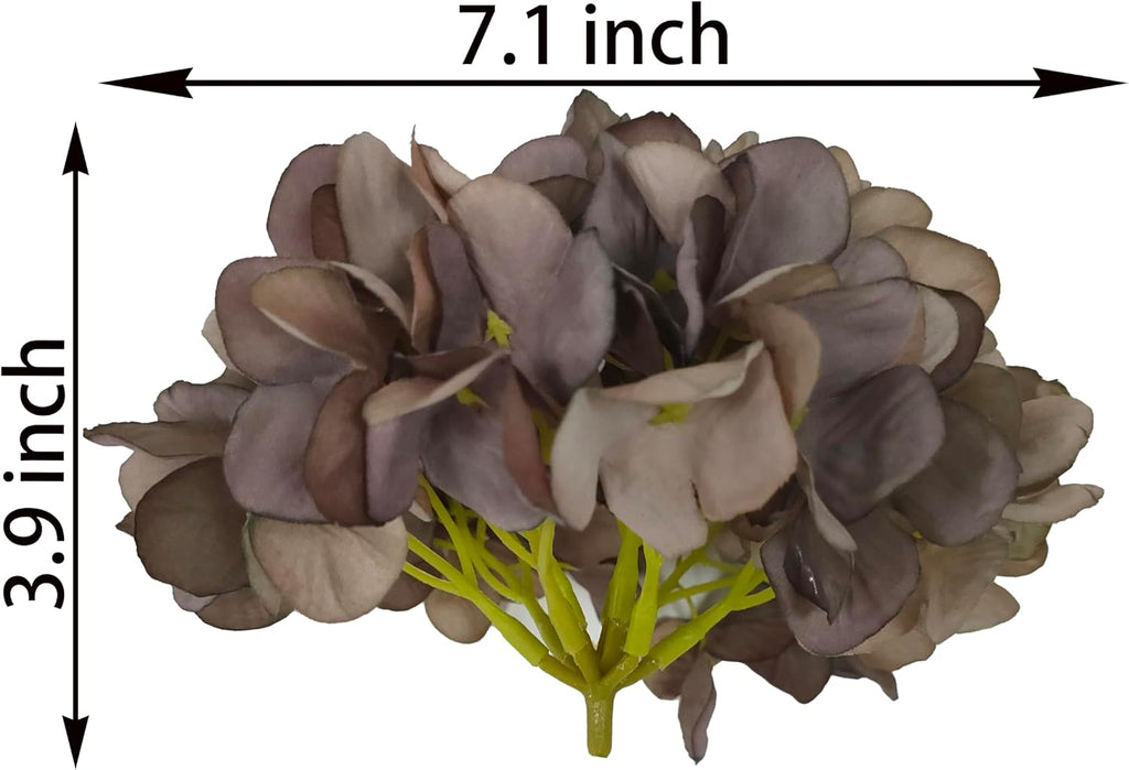 7.1''Coffee Hydrangea Artificial Flowers,10Pcs Artificial Silk Hydrangea Heads,81 Petals Faux Hydrangea Flowers Heads with Stems for Home Wedding Baby Shower Decor(Coffee)