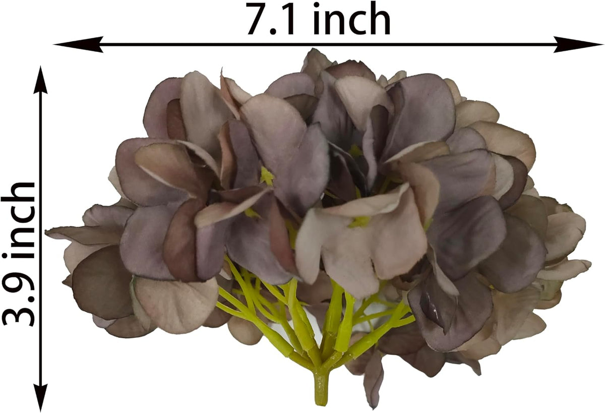 7.1''Coffee Hydrangea Artificial Flowers,10Pcs Artificial Silk Hydrangea Heads,81 Petals Faux Hydrangea Flowers Heads with Stems for Home Wedding Baby Shower Decor(Coffee)