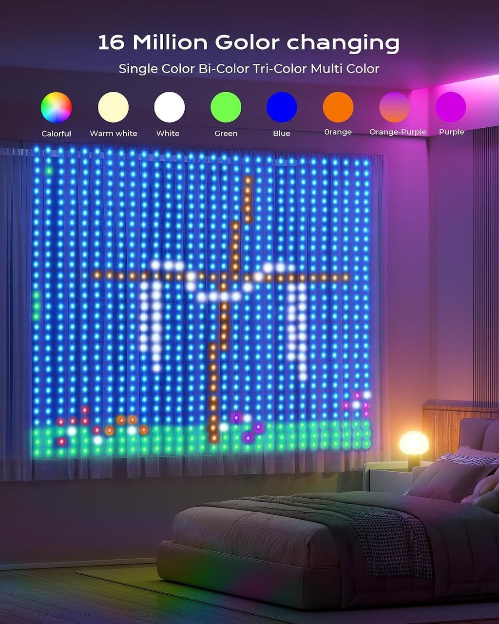 Brightown 400 LED RGB Smart Curtain Fairy Lights with Remote, 6.6x6.6ft