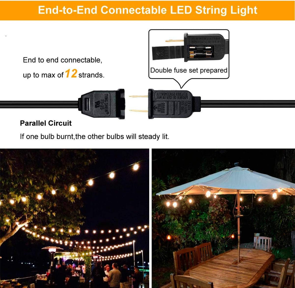 LED Outdoor String Lights 100FT Patio Lights with 33 Shatterproof Bulbs