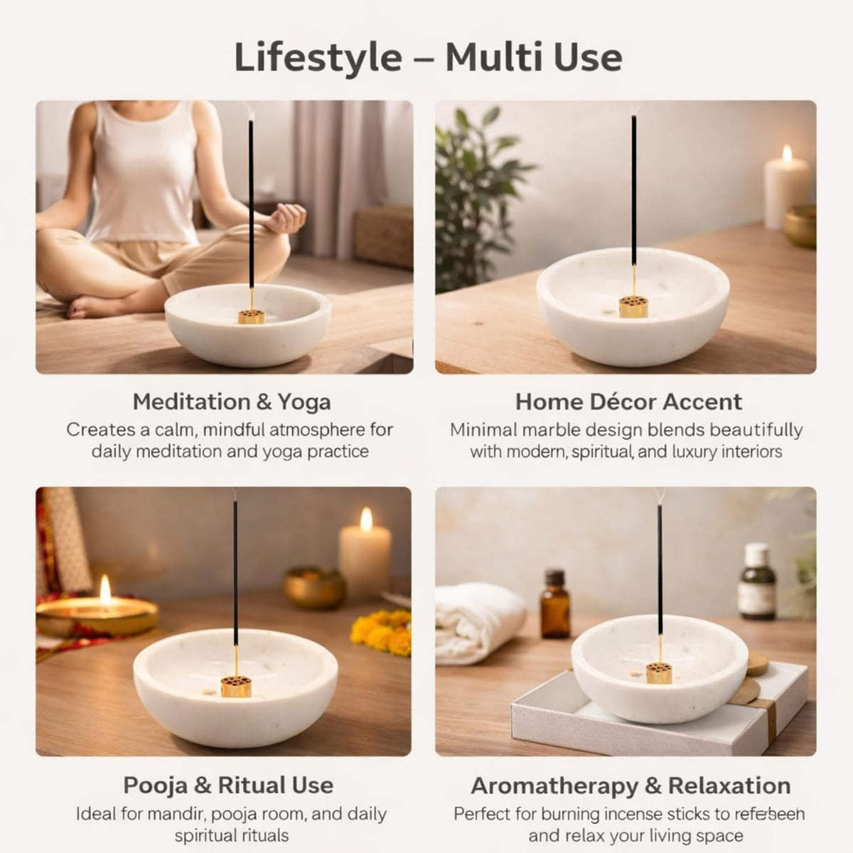 Natural Marble and Brass Incense Holder