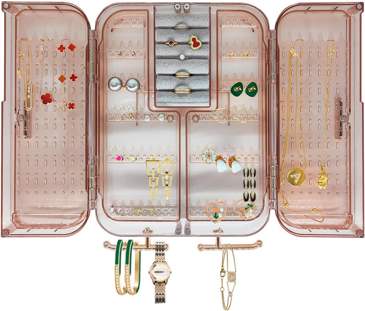 Wall Mounted Jewelry Organizer, No Punching Installation, Hanging Jewelry Organizer Box and Storage Case, Necklace Earring Holder Organizer Wall for Women Teen Girls (Mocha Brown)
