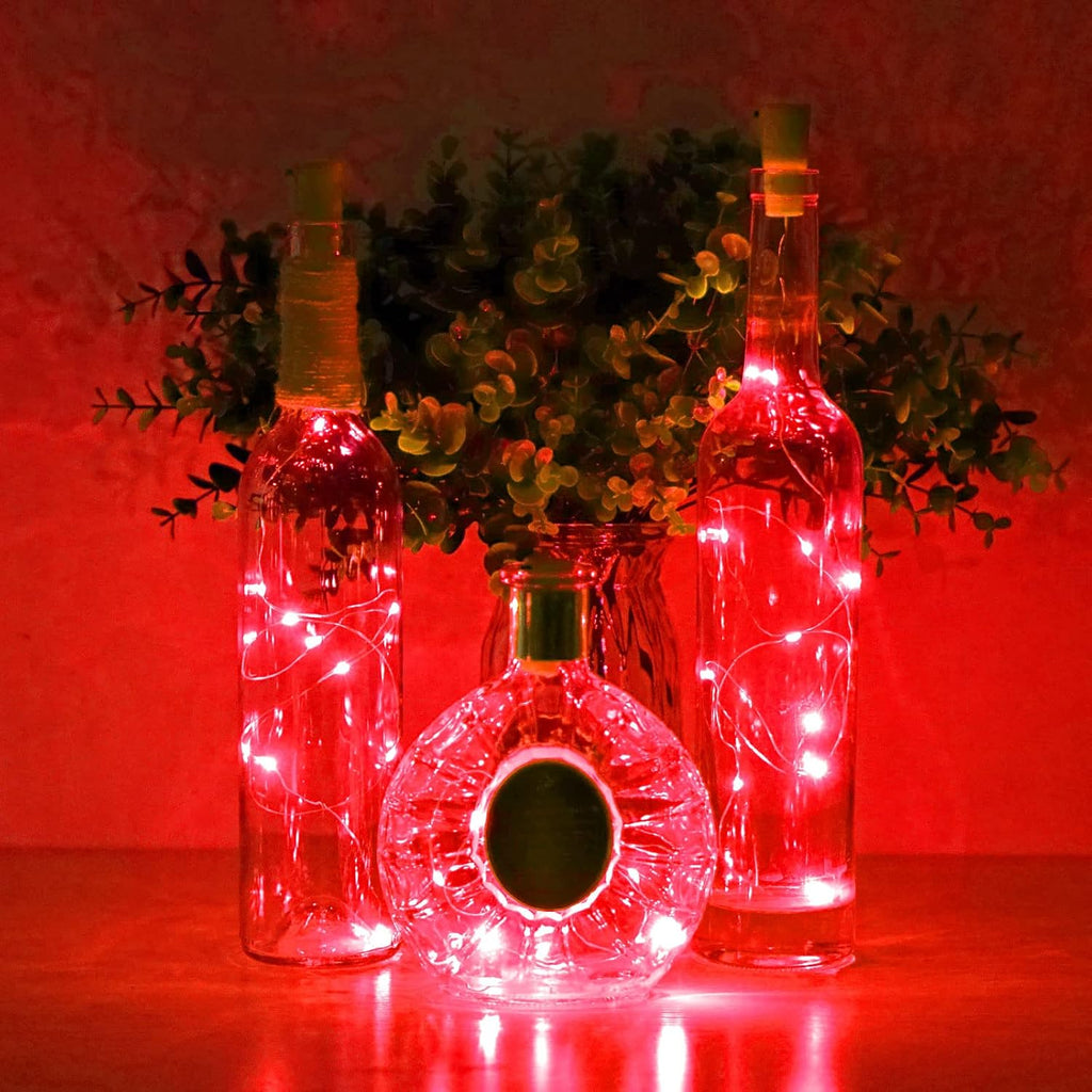 SmilingTown Wine Bottle Cork Lights 15Pack 10 LED 40 Inches Battery Operated Silver Wire Liquor Bottle Fairy Mini String Lights for Party Christmas Halloween Wedding Decoration (Red)