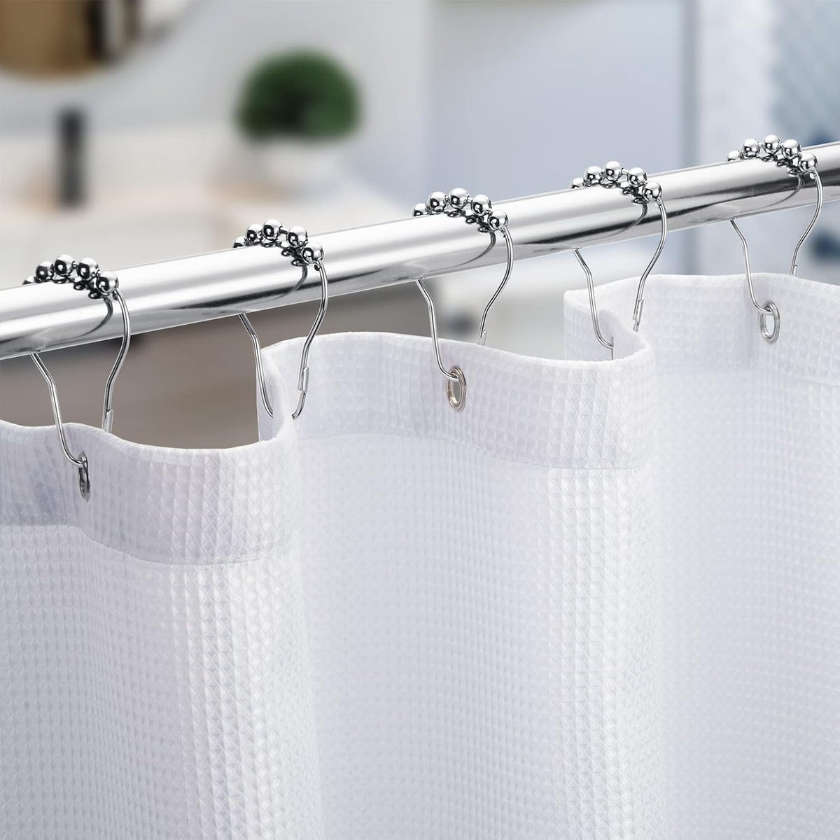 Titanker Shower Curtain Hooks Rings, Rust-Resistant Metal Shower Curtain Hooks for Bathroom Shower Rods Shower Hooks Shower Rings for Curtain - Set of 12, Chrome