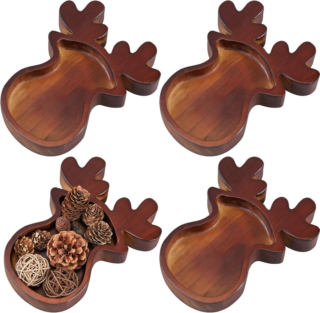 Jingmore 4 Pcs Christmas Wooden Bowl Tray Elk Dough Board