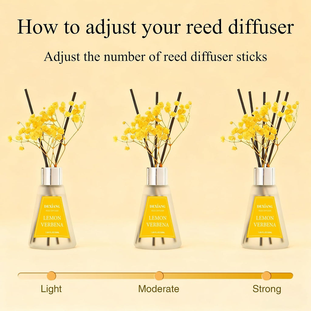 Reed Diffuser Set of 3 Packs, Lemon Verbena/Rose/red Berry Oil Diffuser Reed Diffuser for for Home, Bathroom, Office Decor 1.7 Fl.oz, Total 5.1Oz
