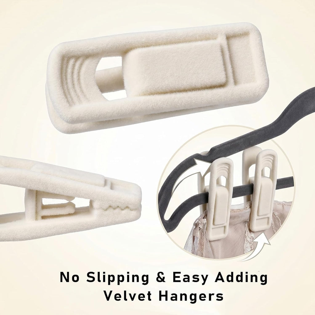 60 Pack Beige Velvet Hanger Clips