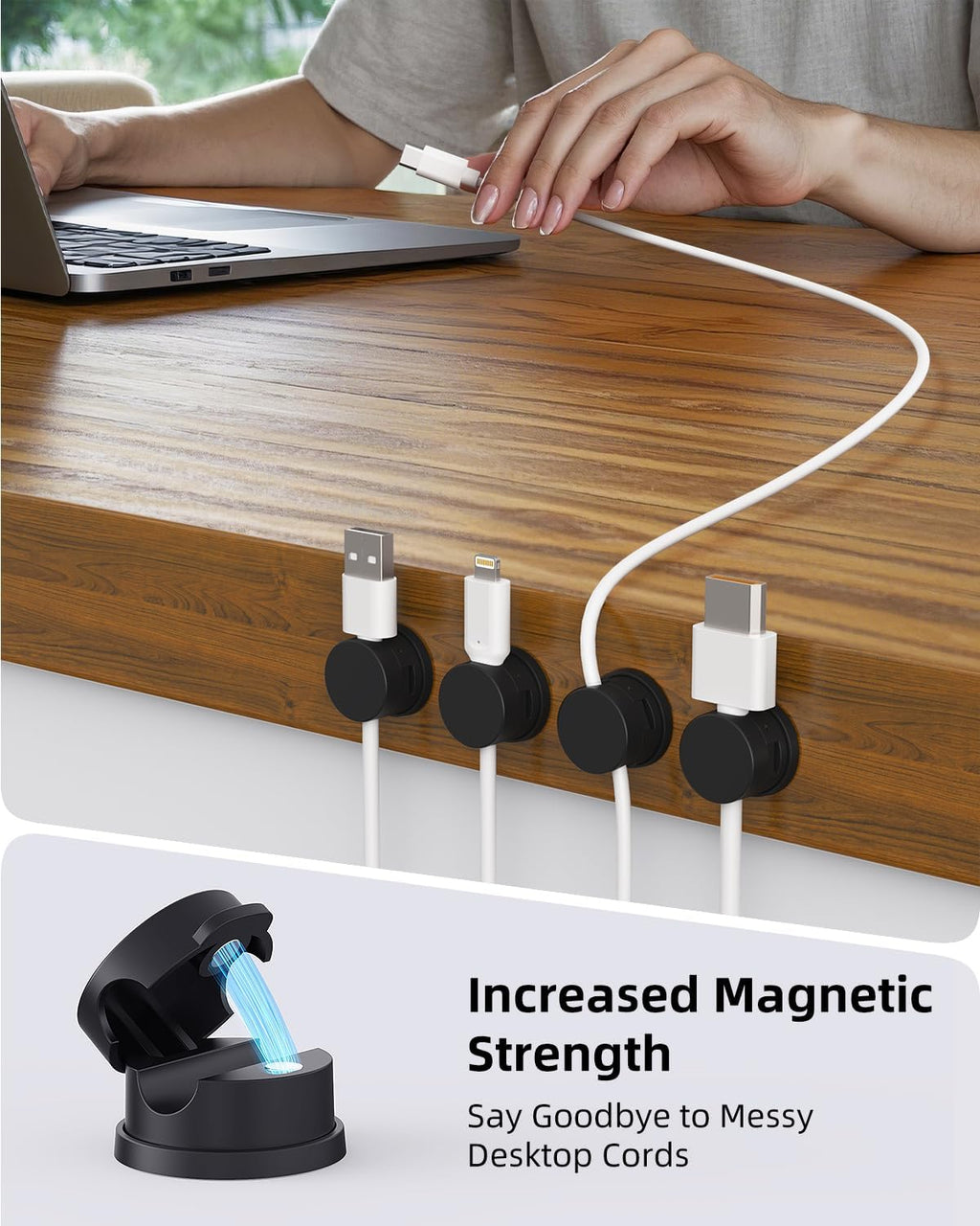 Swiveling Cord Holder, Magnetic Cable Clips Cable Organizer 6 Pack Black