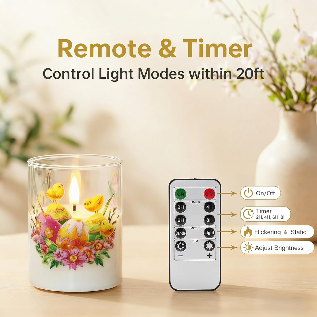 Eywamage Easter Glass Flameless Pillar Candles with Remote Set of 3