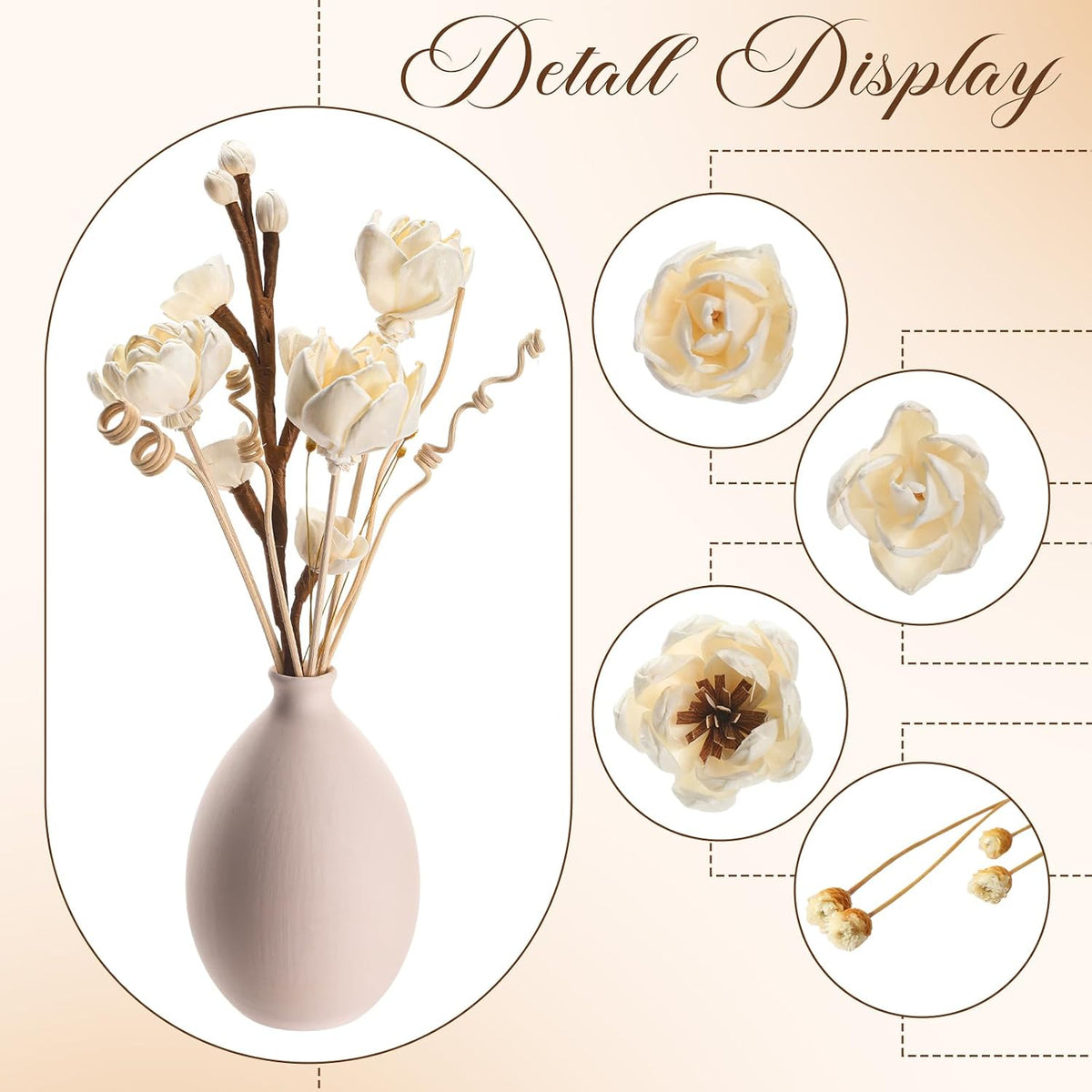 12 Pcs Reed Diffuser Sticks Flowers Reed Set White Wood Flower Aromatic Diffuser for Bathroom Home Bedroom Office Decor Office, Natural Flower