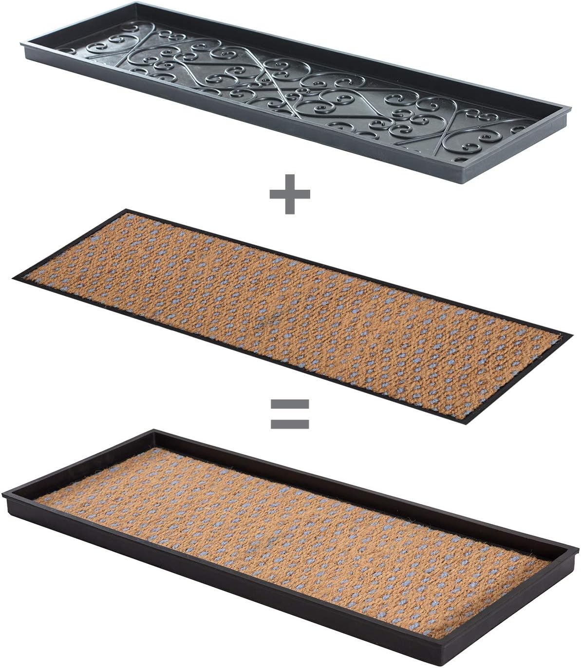 Anji Mountain Heavy Duty Waterproof Rubber Shoe Storage Mat Organizer/Boot Storage Multi Use for Entryway with Coir, Tan and Blue Insert, Fits 2 Pair (24.5" Wide)