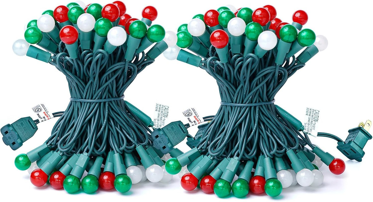 BOHON Christmas Lights 2 Pack 24FT 70 LED G15 Globe Red White and Green