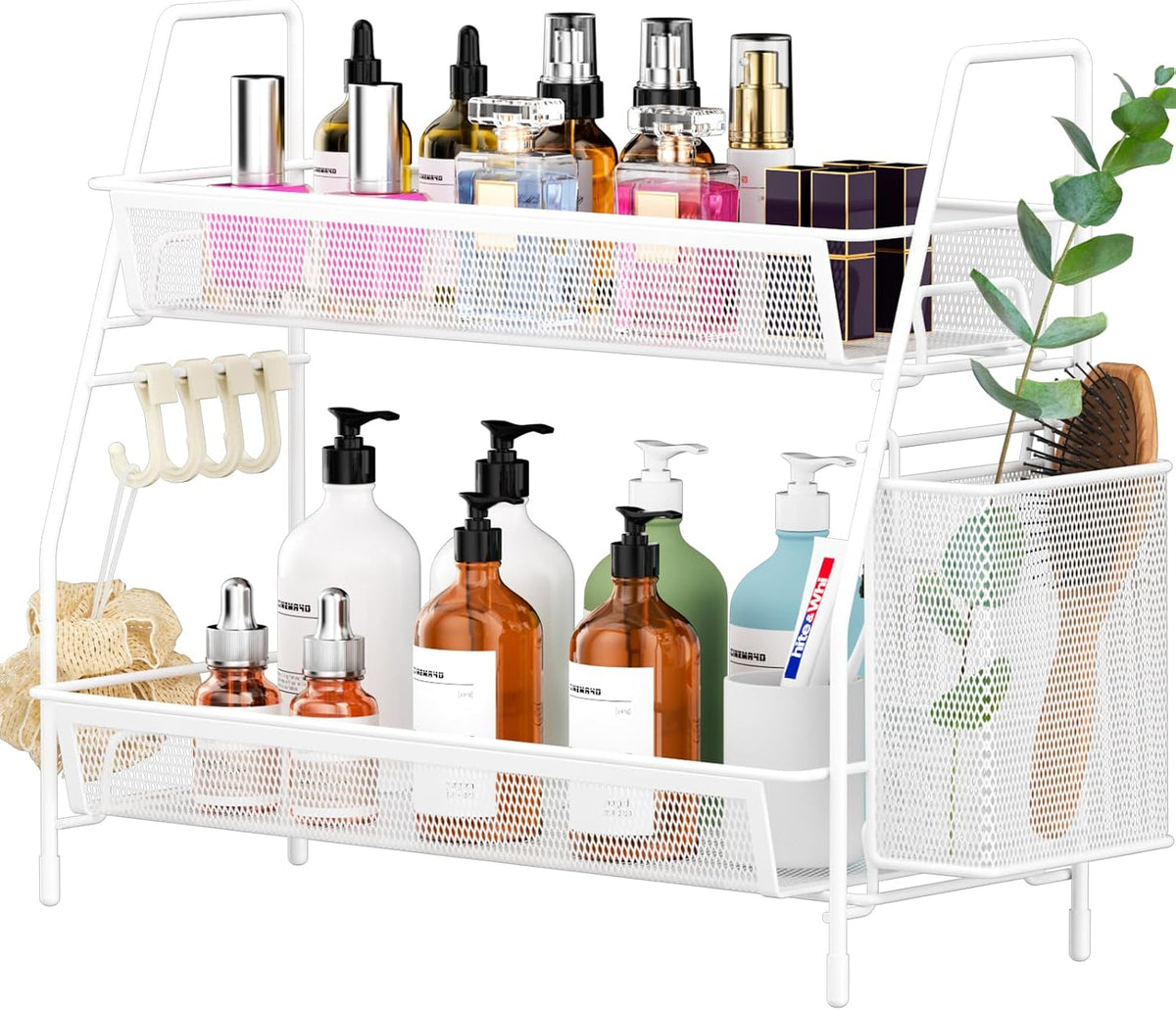 VITVITI 2 Tier Bathroom Countertop Organizer, Vanity Storage Shelf, White