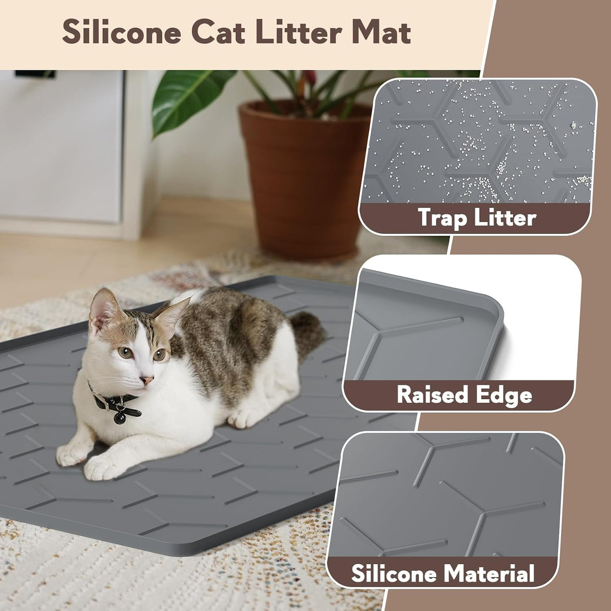 Garoopion Silicone Cat Litter Mat Large 40" X 28", Easy to Clean, Dark Gray