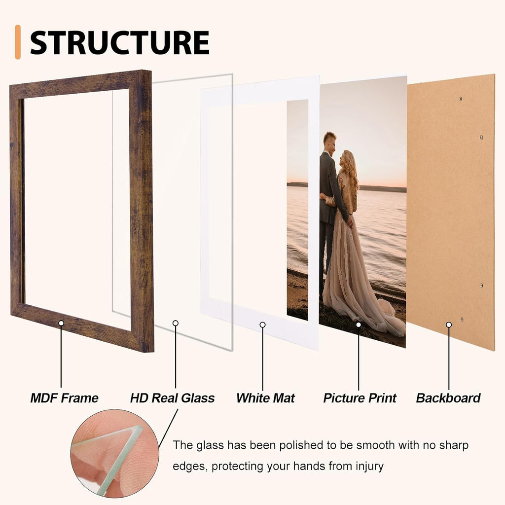 Fixwal 8x10 Picture Frames Set of 5 with Tempered Glass, Vintage Distressed
