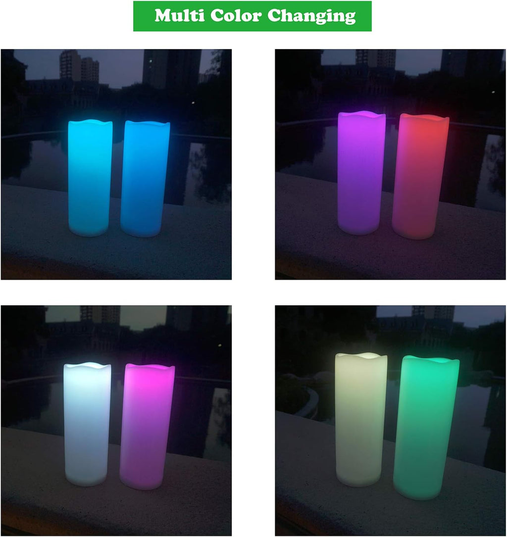 2 Pack Color Changing LED Flameless Pillar Candles with Remote, 3” x 7”