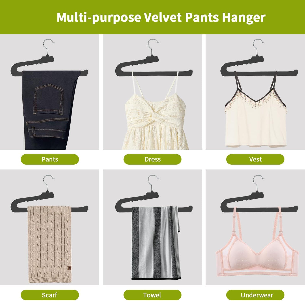 ManGotree Non Slip Velvet Pants Hangers Felt Jean Hangers 48 Pack Black