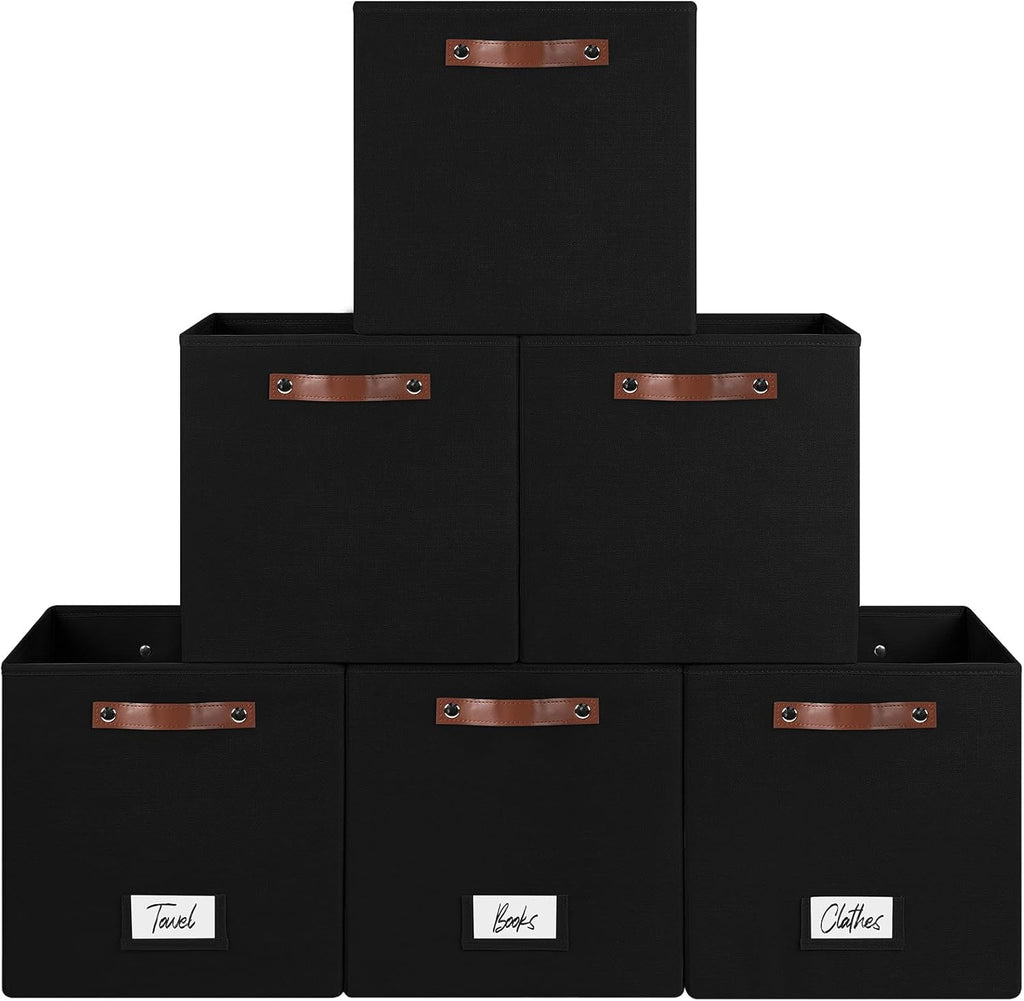 FinishingBo 13 inch Storage Bins with Labels 6 Pack