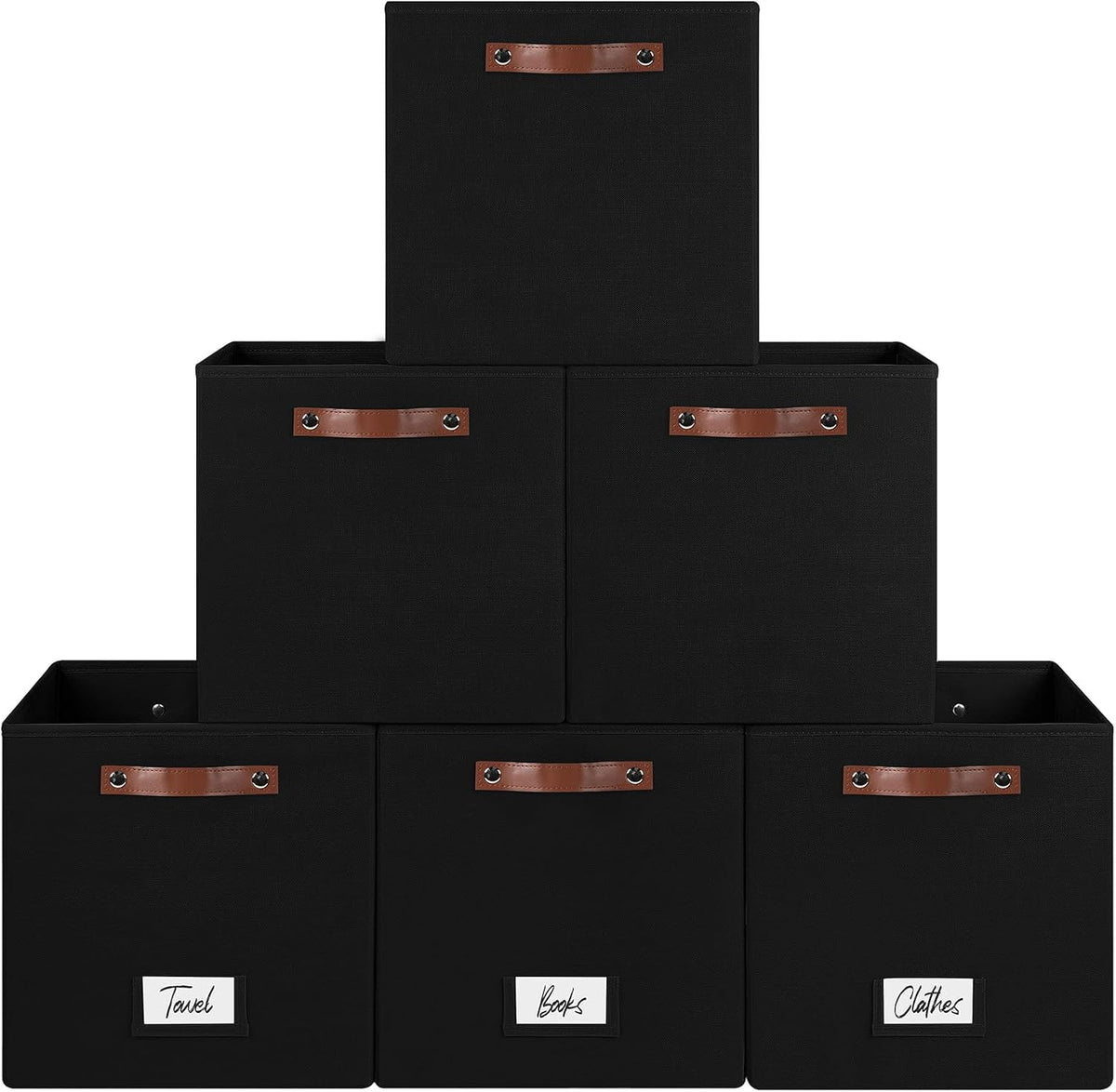 FinishingBo 13 inch Storage Bins with Labels 6 Pack