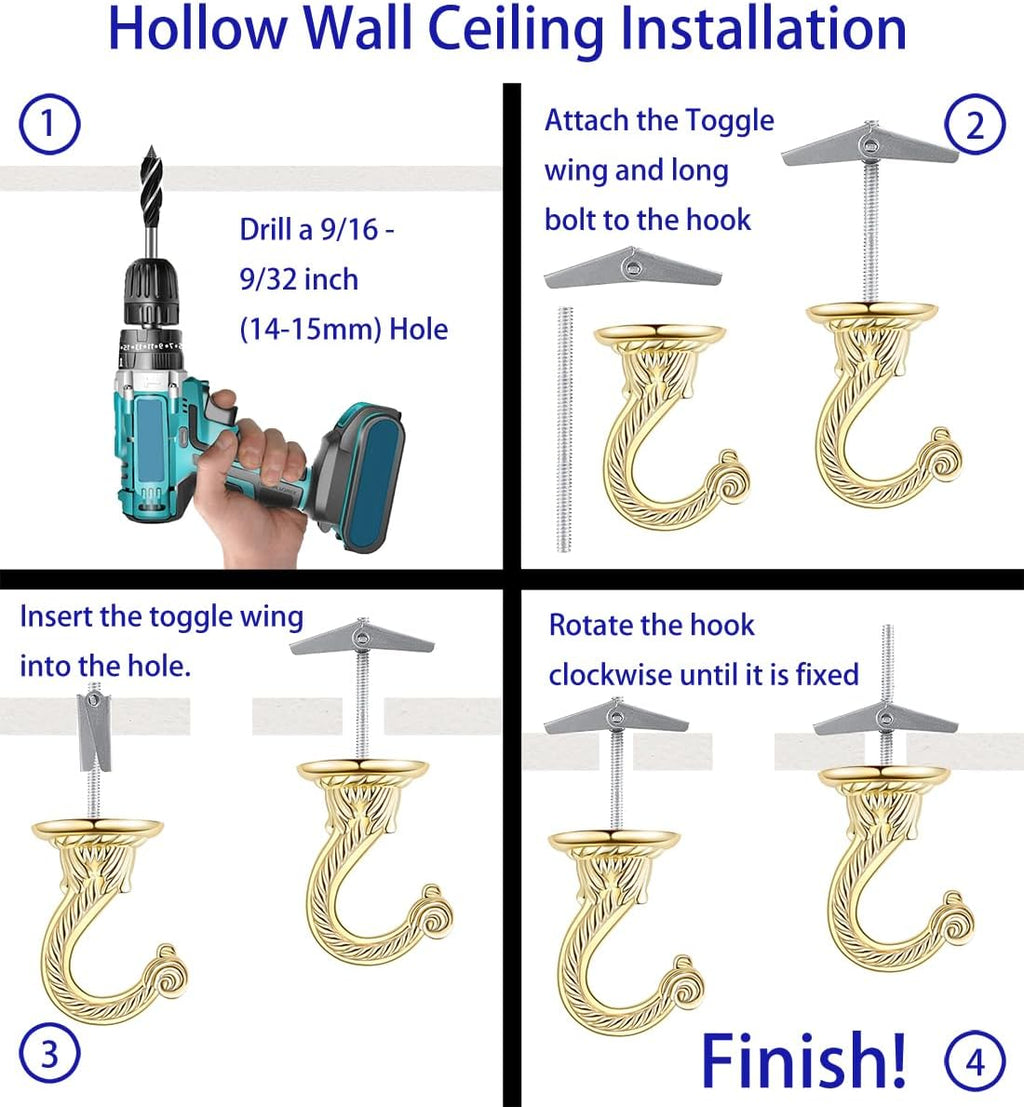 Heavy Duty Ceiling Hooks, Hanging Plants & Baskets (6, Gold)
