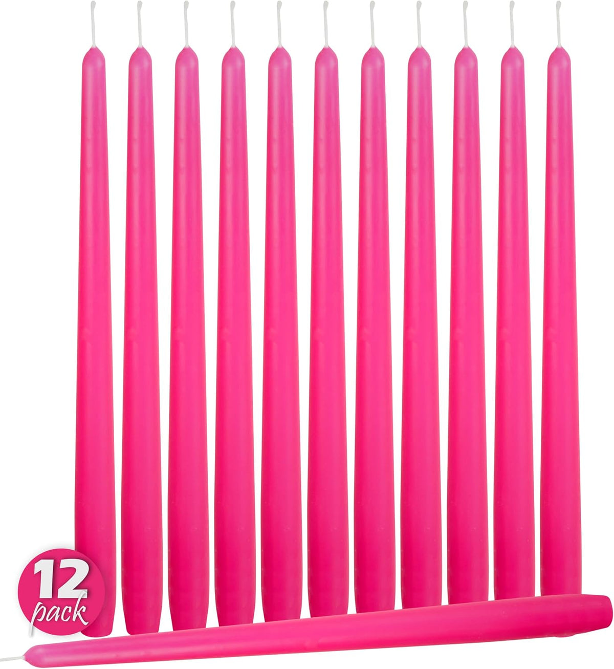 Hyoola 12 Pack Tall Taper Candles - 12 Inch Hot Pink Fuschia Dripless, Unscented Dinner Candle - Paraffin Wax with Cotton Wicks - 10 Hour Burn Time