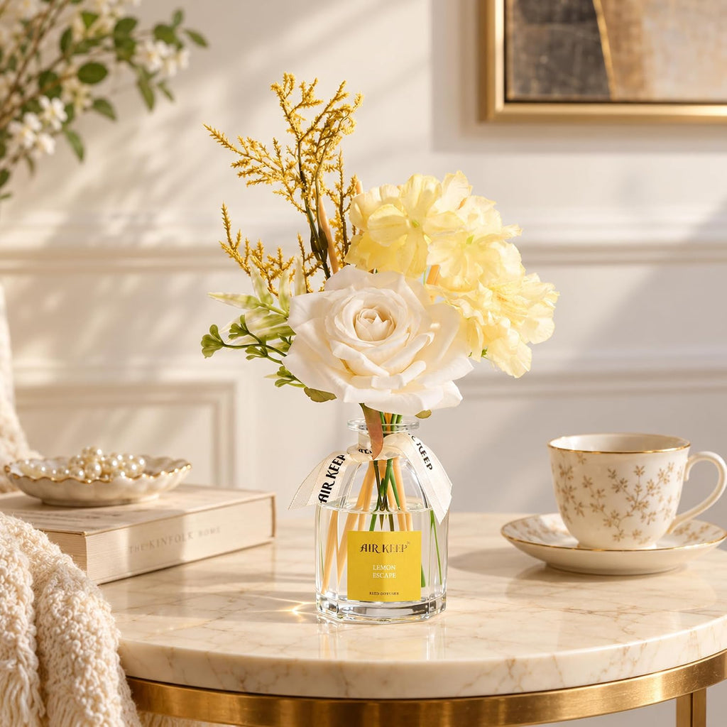 Airkeep Lemon Escape Flower Reed Diffuser Set, 4.06 fl oz