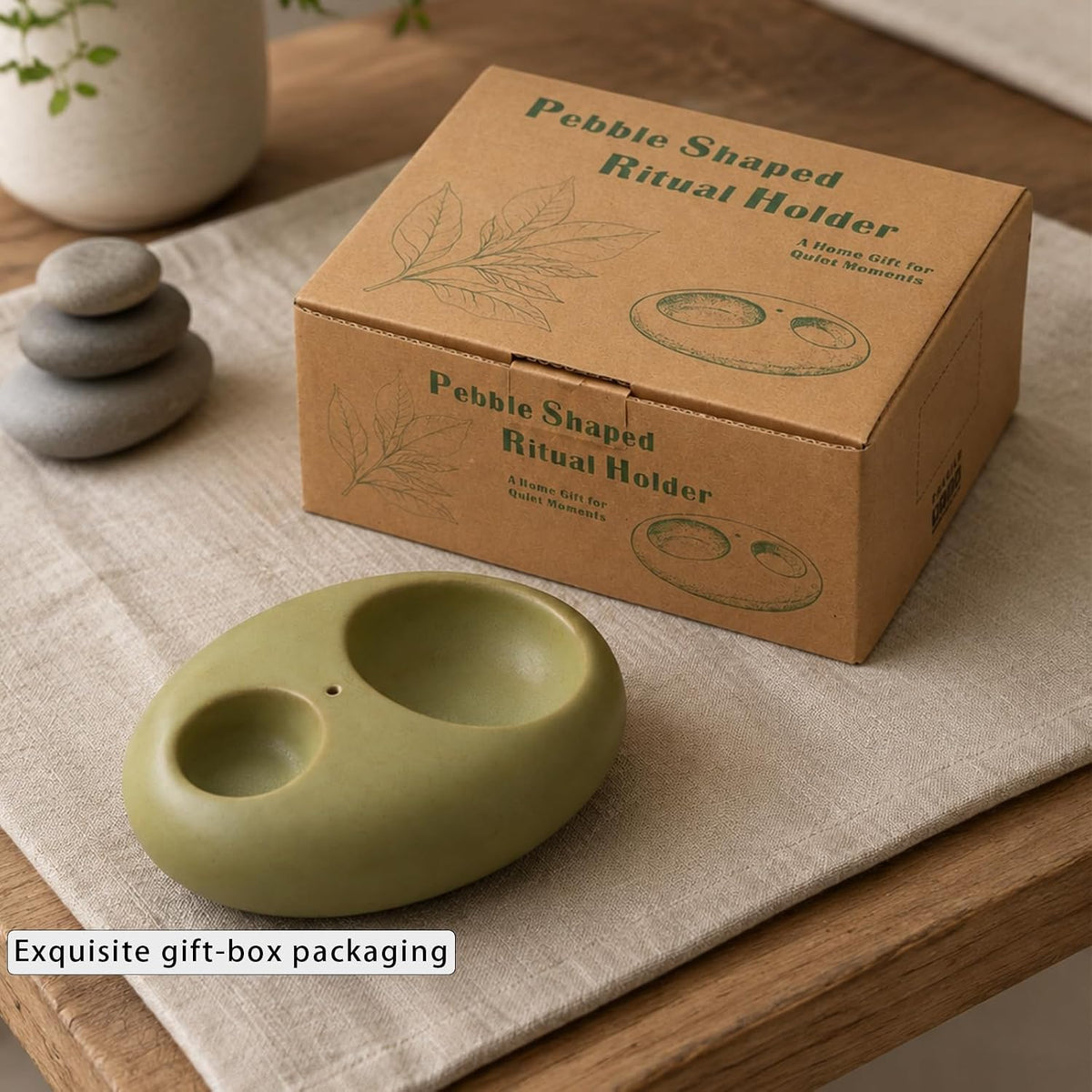 Pebble Ceramic Incense Holder 3-in-1 for Sage, Tea Lights & Sticks