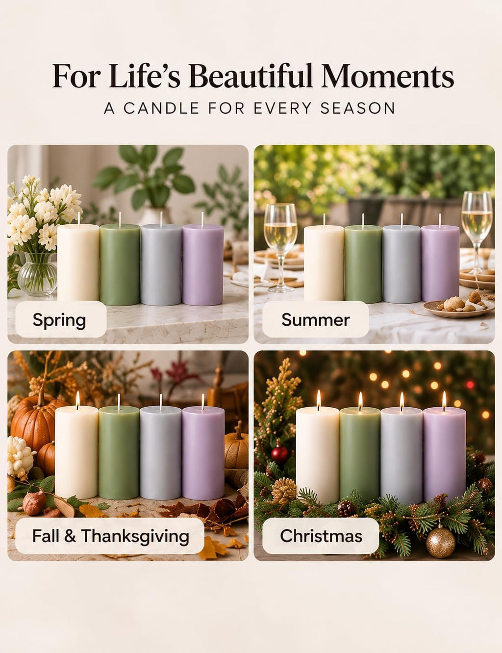 2×4 Inch Morandi Muted Neutral Pillar Candles for Home