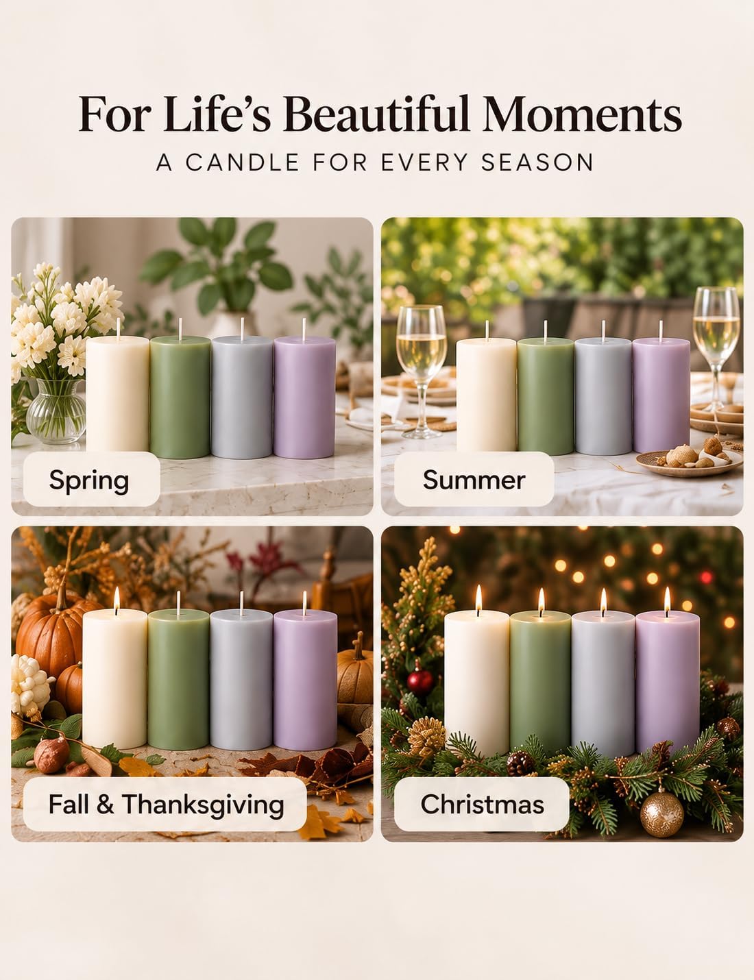 2×4 Inch Morandi Muted Neutral Pillar Candles for Home