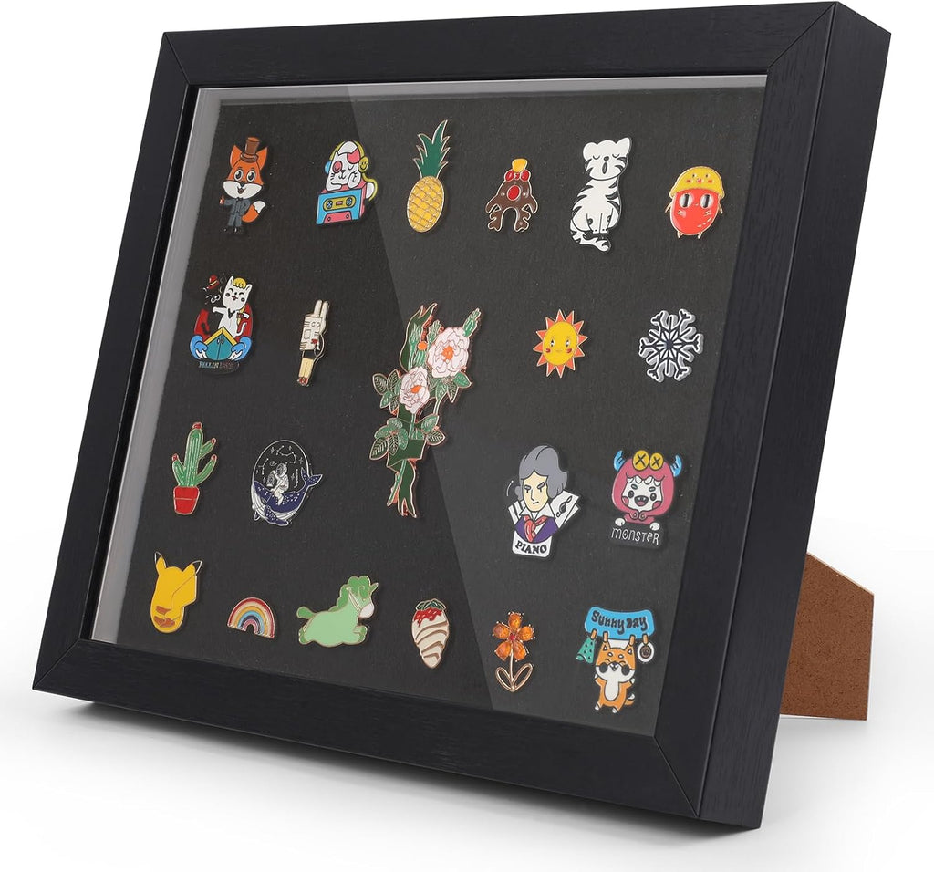 9 x11 Enamel Pin Display Frame with Glass, Shadow Box for Pin Collection ,Enamel Pin Holder, Desktop and Wall Display, Black