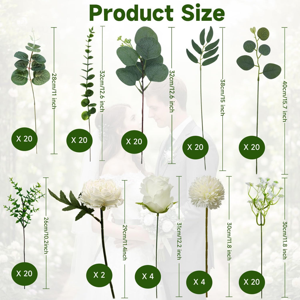 150 Pcs 10 Kinds Artificial Greenery Stems Bulk with Flowers Fake Eucalyptus Leaves Stems Bundle Faux Greenery Plant Branches for Floral Wedding Arrangement Home Decor Vase Bouquets