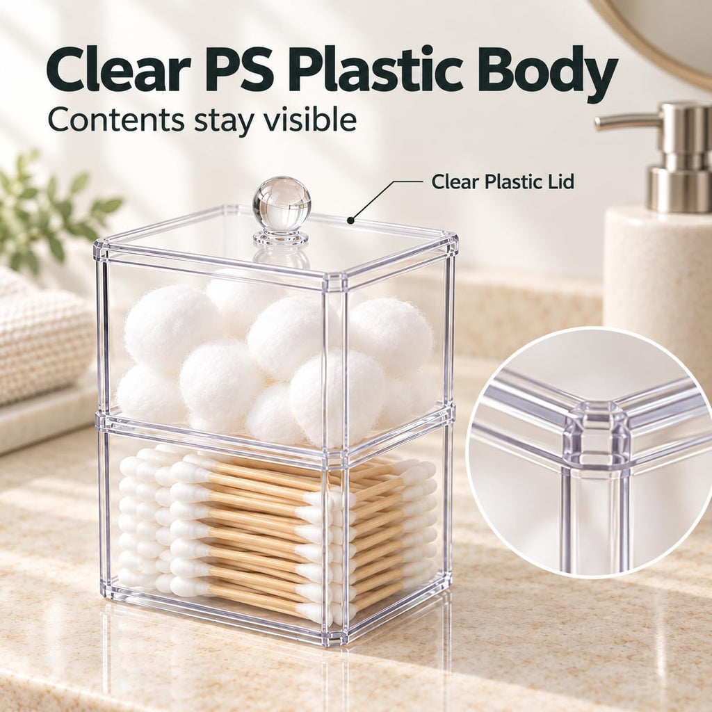 Bathroom Canister, Clear Plastic Lid, Double Layer, Stackable