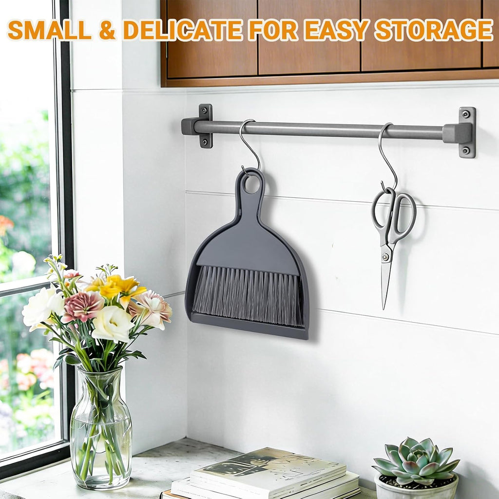 THINKLEARN 2PCS Small Dust Pan and Brush Set, Mini Broom Dustpan Kit