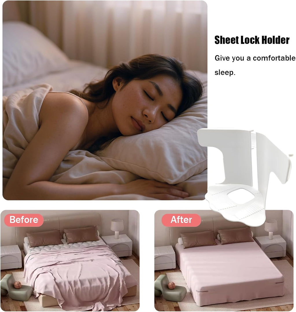 Sheet Holders 4PCS,No Damage Mattress,Keep Sheets Firm and Tight,Non-Slip Design with Lock Strips,Easy Installation,Fits All Mattress Sheets