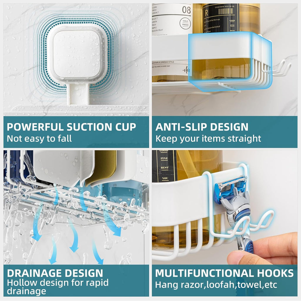 TAILI Shower Caddy Suction Cup Rustproof Metal Shower Shelves White 2pack