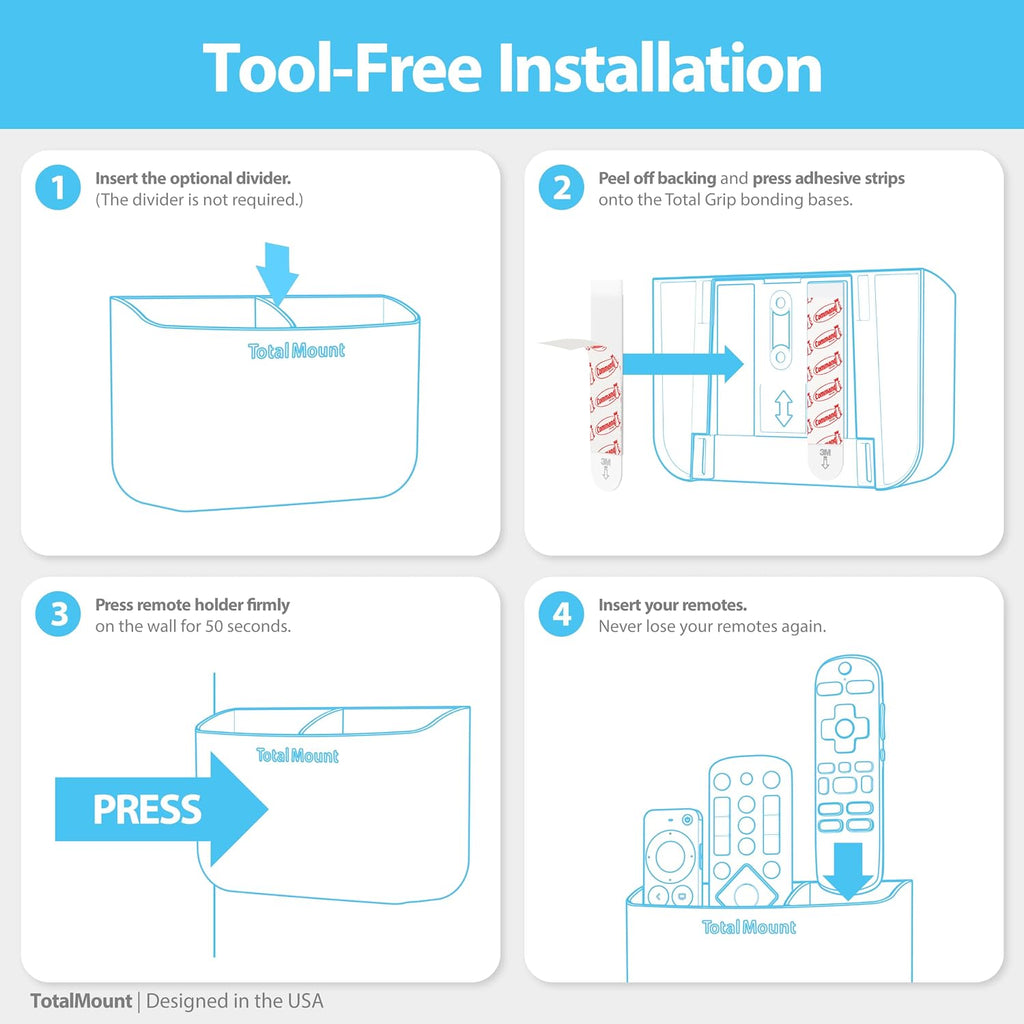TotalMount Drop-Free Remote Holders – Removable Adhesive – White (2 Pack)