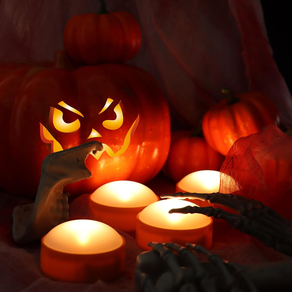 Halloween Pumpkin Battery Operated Flameless LED Candles w Remote, Orange