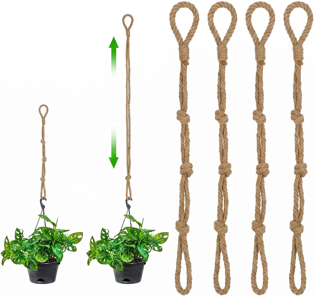 Styquenzer 4 Pcs Adjustable Macrame Plant Hanger Extenders Indoor Hanging Planter Connectable Hanging-Plant Extender Rope Plants Extenders for Baskets Outdoor Plant Decoration(Brown)