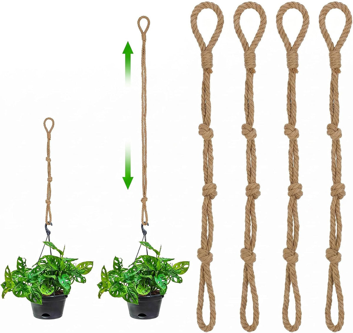 Styquenzer 4 Pcs Adjustable Macrame Plant Hanger Extenders Indoor Hanging Planter Connectable Hanging-Plant Extender Rope Plants Extenders for Baskets Outdoor Plant Decoration(Brown)